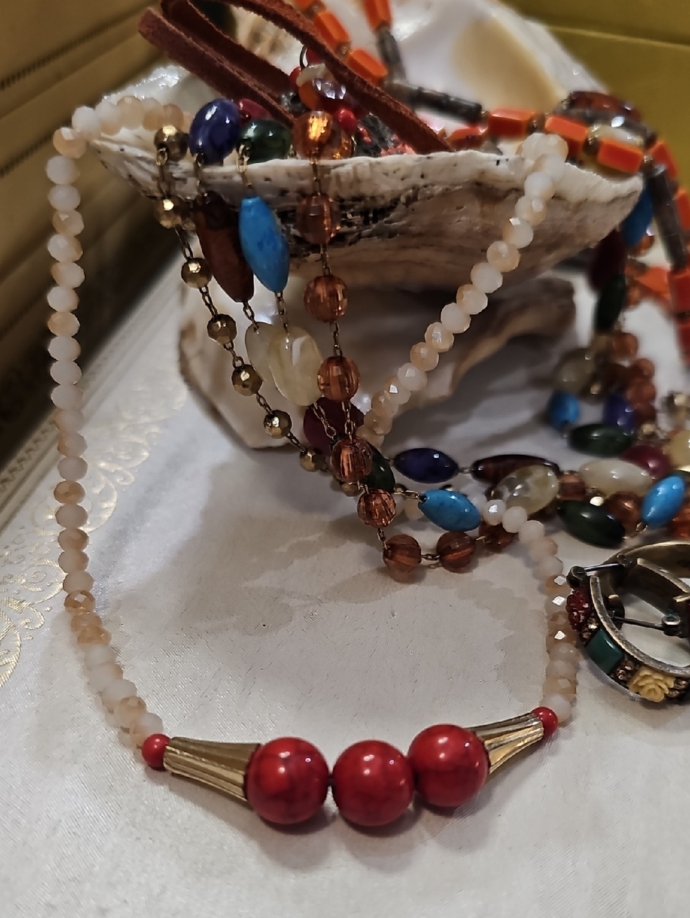 Boho Multi-Color Beaded Necklace with Gold Rose Pendant - Picture 6 of 6